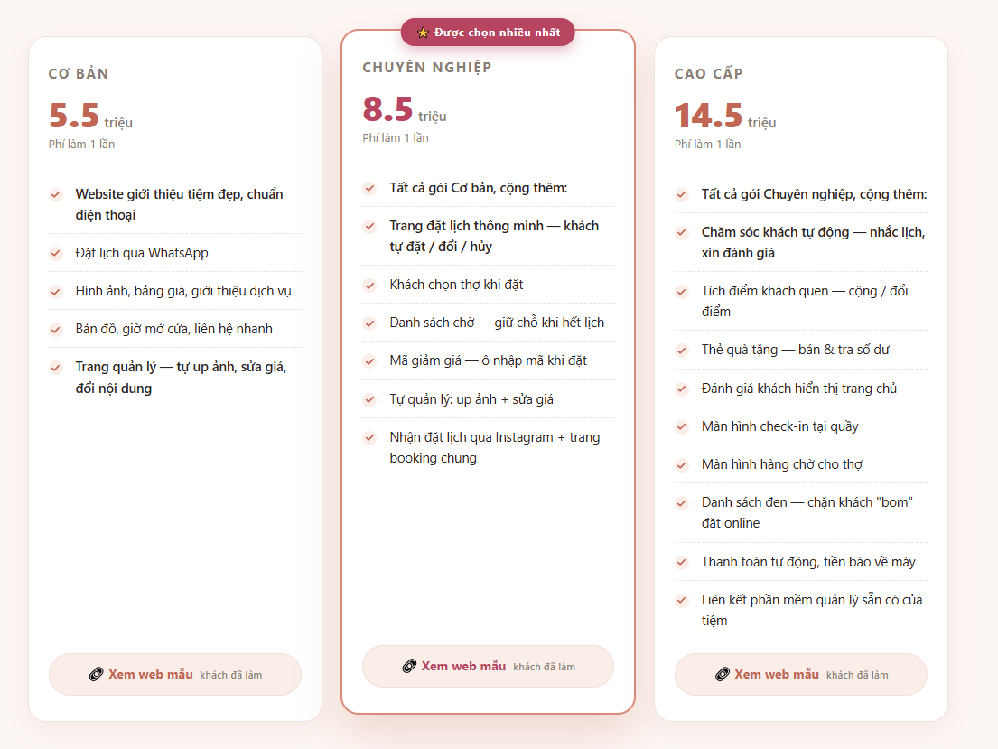 Bảng giá làm website cho tiệm nail của Mợ Dung — minh chứng cách kinh doanh online bán dịch vụ cho việt kiều